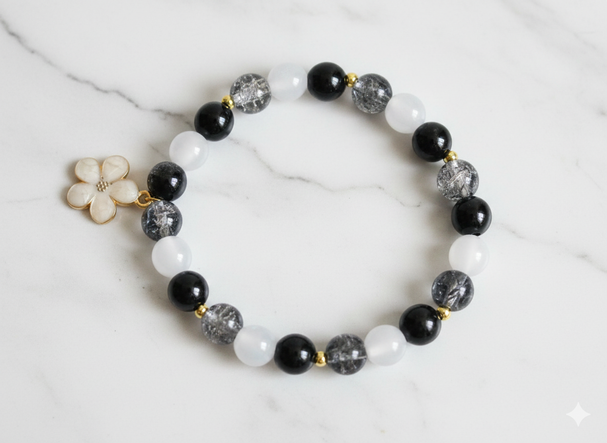 Monochrome Marble Floral Handmade Semi Premium Bracelet