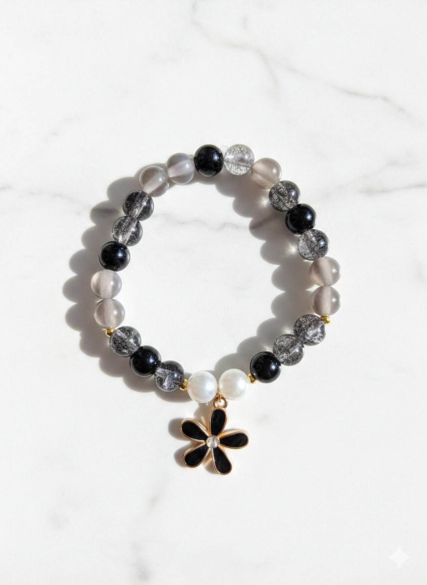Black Flower Charm Handmade Semi Premium Bracelet
