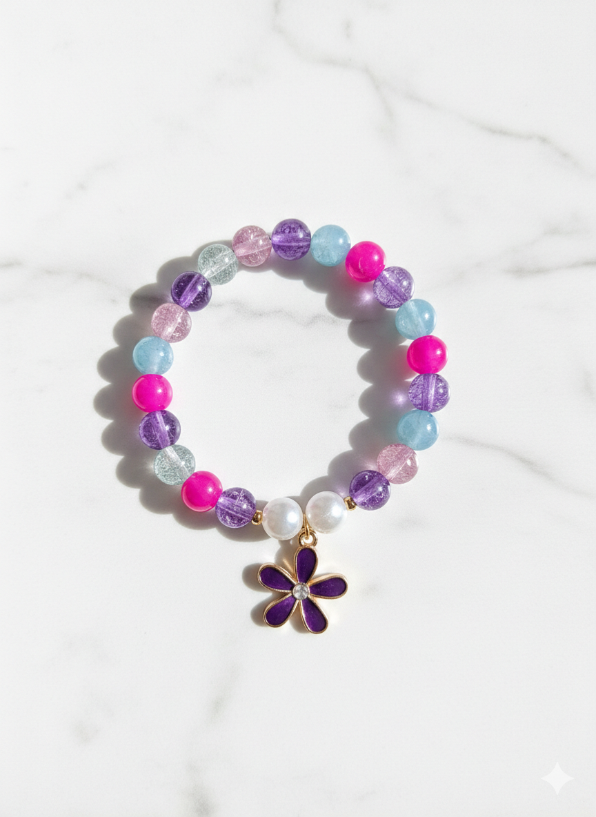 Purple Flower Charm Handmade Semi Premium Bracelet