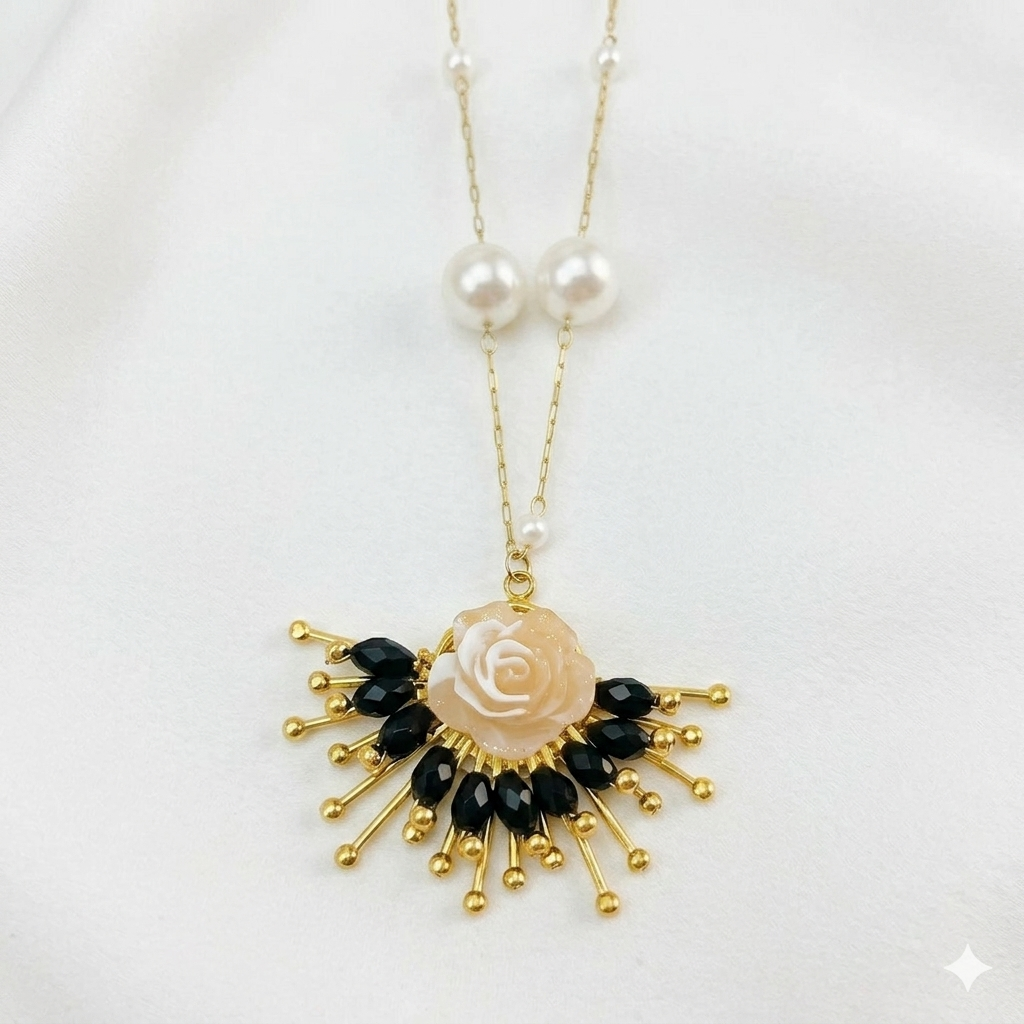 The Azure Ginkgo Black Necklace SS 304 Anti Tarnish 18K Gold Plated
